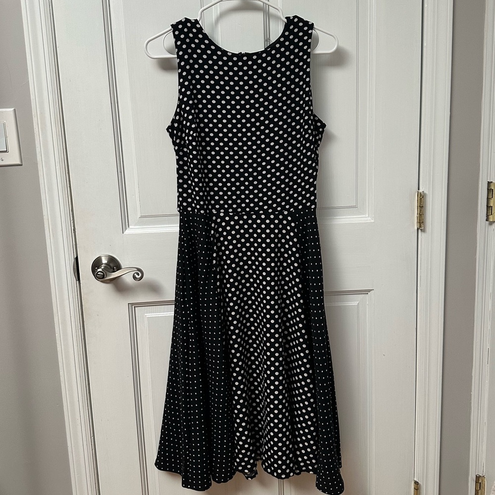 NY Collection Black and White Polka Dot Sleeveless A-Line Midi Dress
